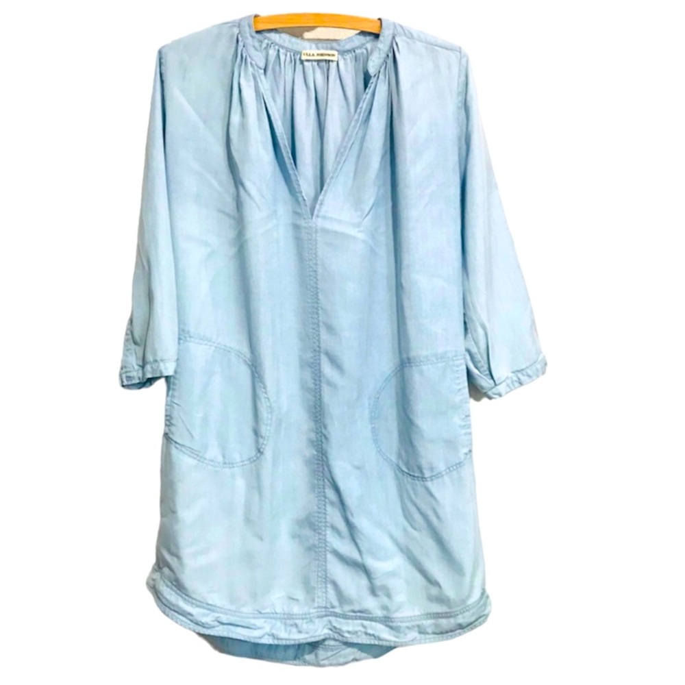 Ulla Johnson Split Neck Chambray Dress Tunic Shift Sz 8